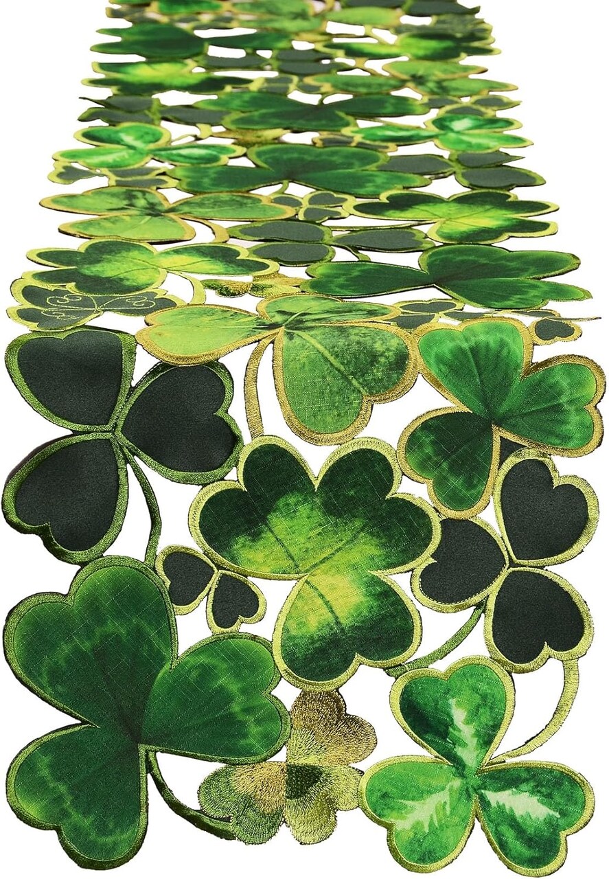 Embroidered Decorative Clover Table Runner for St. Patrick's Day (13x90 inches)